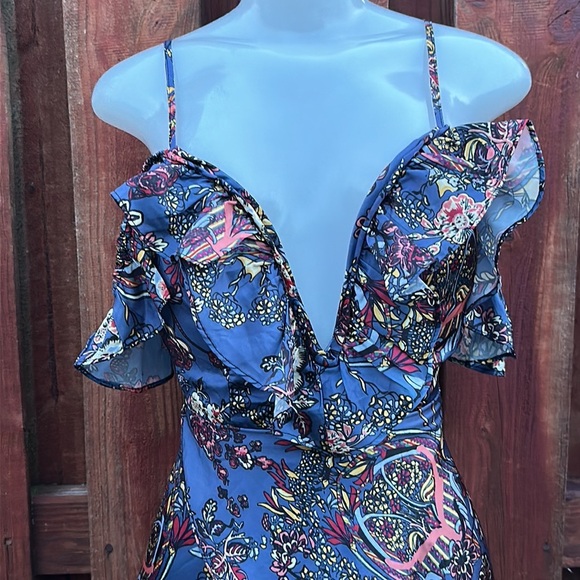 ZC Woman Elegant Floral High Low Dress in Blue Size S - Picture 5 of 15